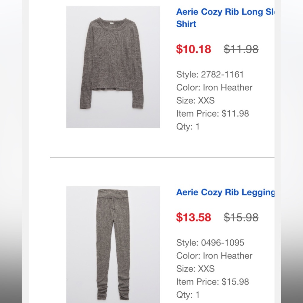 Aerie Gray Cozy Rib Leggings and Shirt